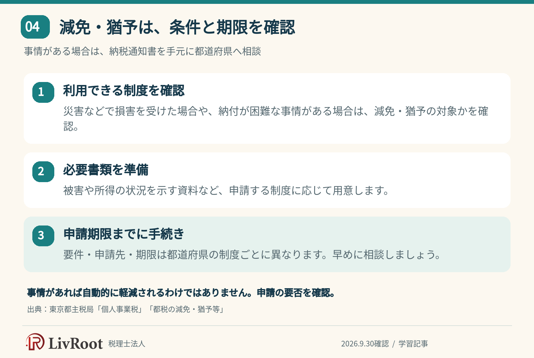 個人事業税の減免・猶予は条件と申請期限を都道府県に確認